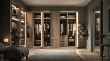 A stylish and functional wardrobe for clothing. Created with Generative AI photo