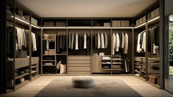 A stylish and functional wardrobe for clothing. Created with Generative AI photo
