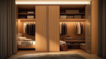 A stylish and functional wardrobe for clothing. Created with Generative AI photo