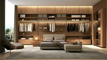 A stylish and functional wardrobe for clothing. Created with Generative AI photo