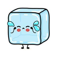 llorando hielo cubo personaje. vector mano dibujado dibujos animados kawaii personaje ilustración icono. aislado en blanco antecedentes. triste hielo cubo personaje concepto