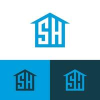 sh inicial monograma logo para real inmuebles con hogar estilo vector