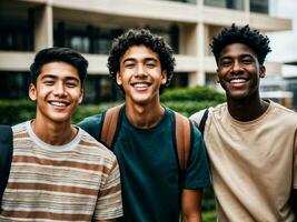 foto de grupo Adolescente fresco estudiante a universidad, generativo ai