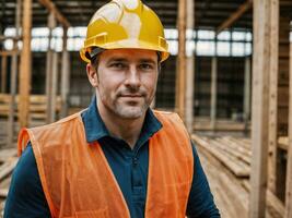 photo of man as a construction worker with helmet, generative AI