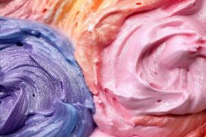 Macro colorful pink blue purple ice cream background. Detailed sweet creamy texture. photo