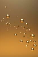 3D golden bubbles balls floating in air. Vertical bright backgro photo