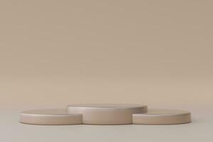 3D beige minimal background with geometric podium, stand, pedestal. Trendy graphic design. Golden round elements, minimal shapes photo