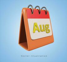 August calendar in 3d vector illustration