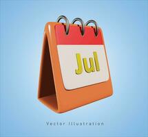 July calendar in 3d vector illustration