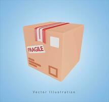 frágil caja en 3d vector ilustración