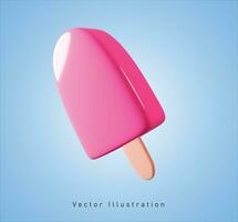 strawberry ice cream stick in 3d vector illustration