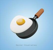 Cocinando huevo con fritura pan en 3d vector ilustracion