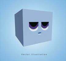 blue cube with sad face in 3d vector illustartion