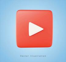 red play button in 3d vector illustration