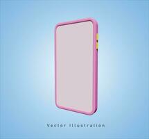 rosado teléfono inteligente con blanco pantalla en 3d vector ilustración