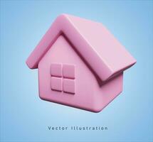 pink house in 3d vector illustration