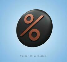 black percent button in 3d vector illustration