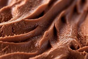 Detailed texture of dark chocolate ice cream wallpaper. Sweet food macro shot. photo