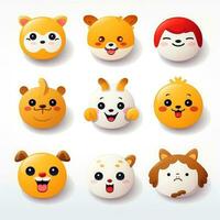 Set of animal faces, face emojis, stickers, emoticons,cartoon funny mascot characters face set, Generative AI illustration photo