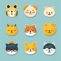 conjunto de animal caras, cara emojis, pegatinas, emoticones, dibujos animados gracioso mascota caracteres cara colocar, generativo ai ilustración foto