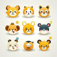 Set of animal faces, face emojis, stickers, emoticons,cartoon funny mascot characters face set, Generative AI illustration photo