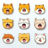 Set of animal faces, face emojis, stickers, emoticons,cartoon funny mascot characters face set, Generative AI illustration photo