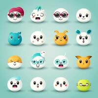 conjunto de animal caras, cara emojis, pegatinas, emoticones, dibujos animados gracioso mascota caracteres cara colocar, generativo ai ilustración foto