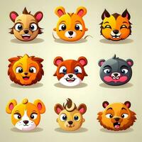 Set of animal faces, face emojis, stickers, emoticons,cartoon funny mascot characters face set, Generative AI illustration photo