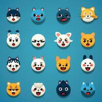 conjunto de animal caras, cara emojis, pegatinas, emoticones, dibujos animados gracioso mascota caracteres cara colocar, generativo ai ilustración foto