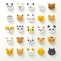 Set of animal faces, face emojis, stickers, emoticons,cartoon funny mascot characters face set, Generative AI illustration photo