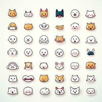 Set of animal faces, face emojis, stickers, emoticons,cartoon funny mascot characters face set, Generative AI illustration photo