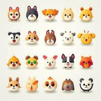 Set of animal faces, face emojis, stickers, emoticons,cartoon funny mascot characters face set, Generative AI illustration photo