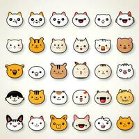 Set of animal faces, face emojis, stickers, emoticons,cartoon funny mascot characters face set, Generative AI illustration photo