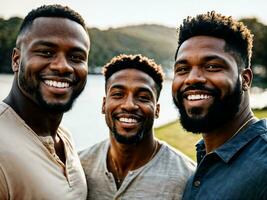 photo of group happy black strong man, generative AI