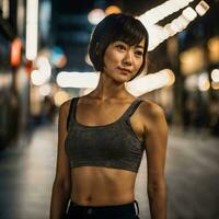 foto de hermosa japonés asiático mujer con corto cabello, generativo ai