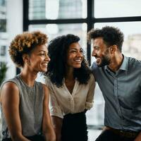 group of happy working people at the office, generative AI photo