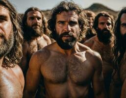 photo of group of strong caveman gang, generative AI