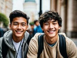 foto de grupo Adolescente fresco estudiante a universidad, generativo ai