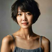 photo of beautiful japanese asian woman with short hair, generative AI