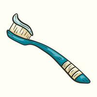 caricatura vectorial doodle ilustración de un cepillo de dientes con pasta de dientes. vector
