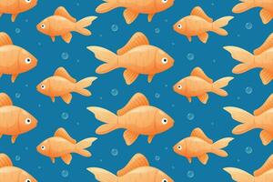 Vector seamless pattern, cartoon marine goldfish swimming in the water.