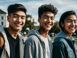 foto de grupo Adolescente fresco estudiante a universidad, generativo ai