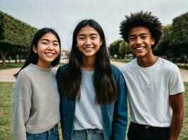 foto de grupo Adolescente fresco estudiante a universidad, generativo ai