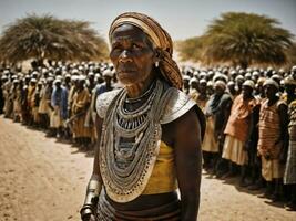 photo of african old people tribal warriors with armor, generative AI