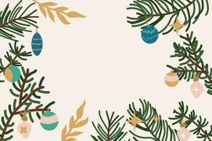 Merry Christmas background with Christmas decorations and Christmas tree branches. vector