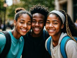 foto de grupo negro Adolescente fresco estudiante a universidad, generativo ai