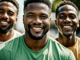 foto de grupo contento negro fuerte hombre, generativo ai