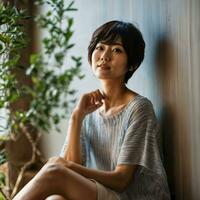 photo of beautiful japanese asian woman with short hair, generative AI