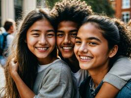 foto de grupo Adolescente fresco estudiante a universidad, generativo ai