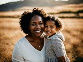 photo of happy family black mother and daughter, generative AI